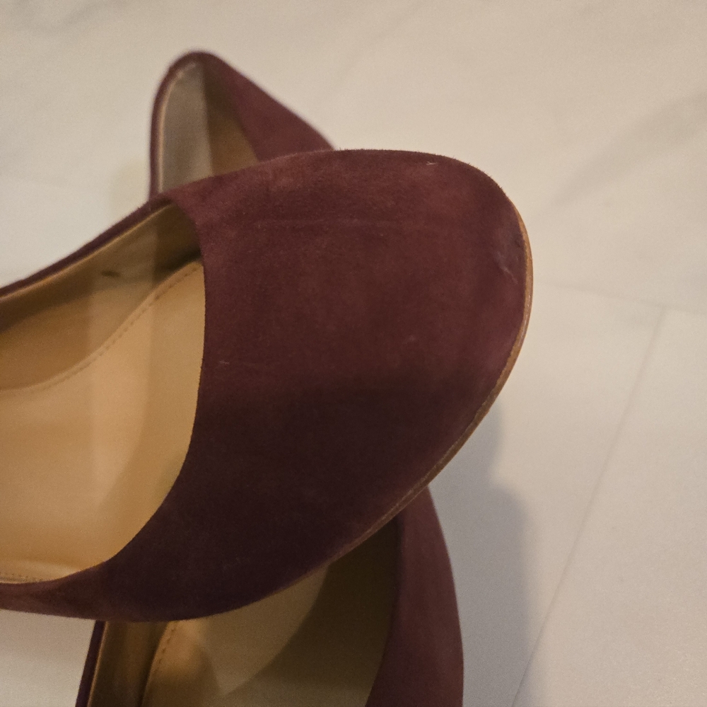J. Crew Dark Red Suede Feel Low Heel Round Toe Flats Size 7 - Picture 3 of 8